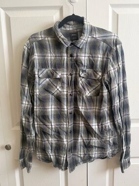 RVCA Gray and Blue Plaid Button-Down Shirt